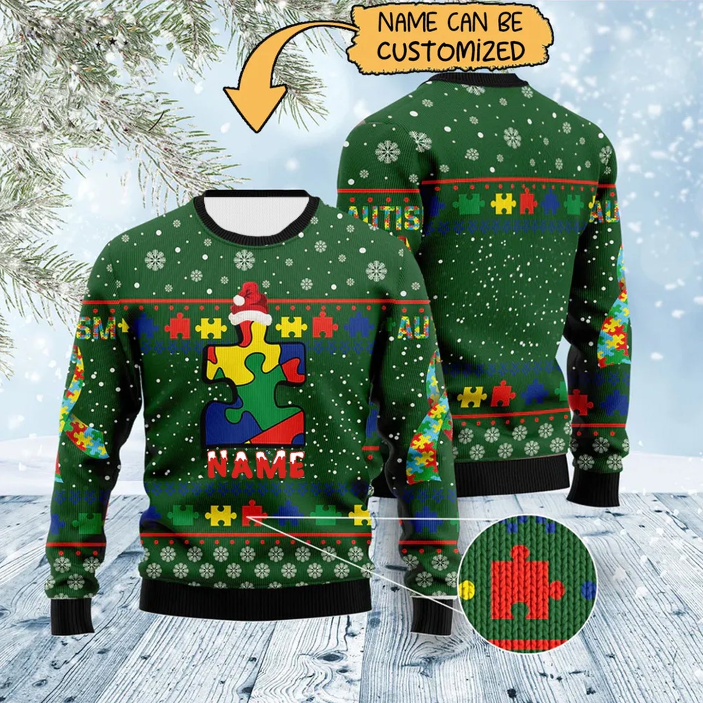Personalized Name Autism Awareness Christmas Knitted Sweater