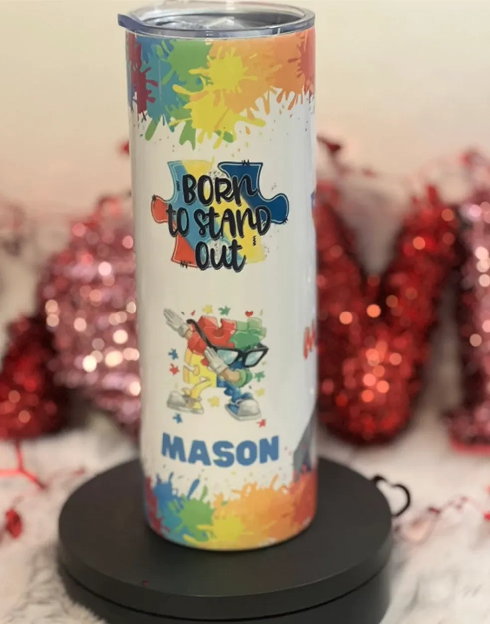 Personalized Autism Mom Skinny Tumbler with Picture & Name