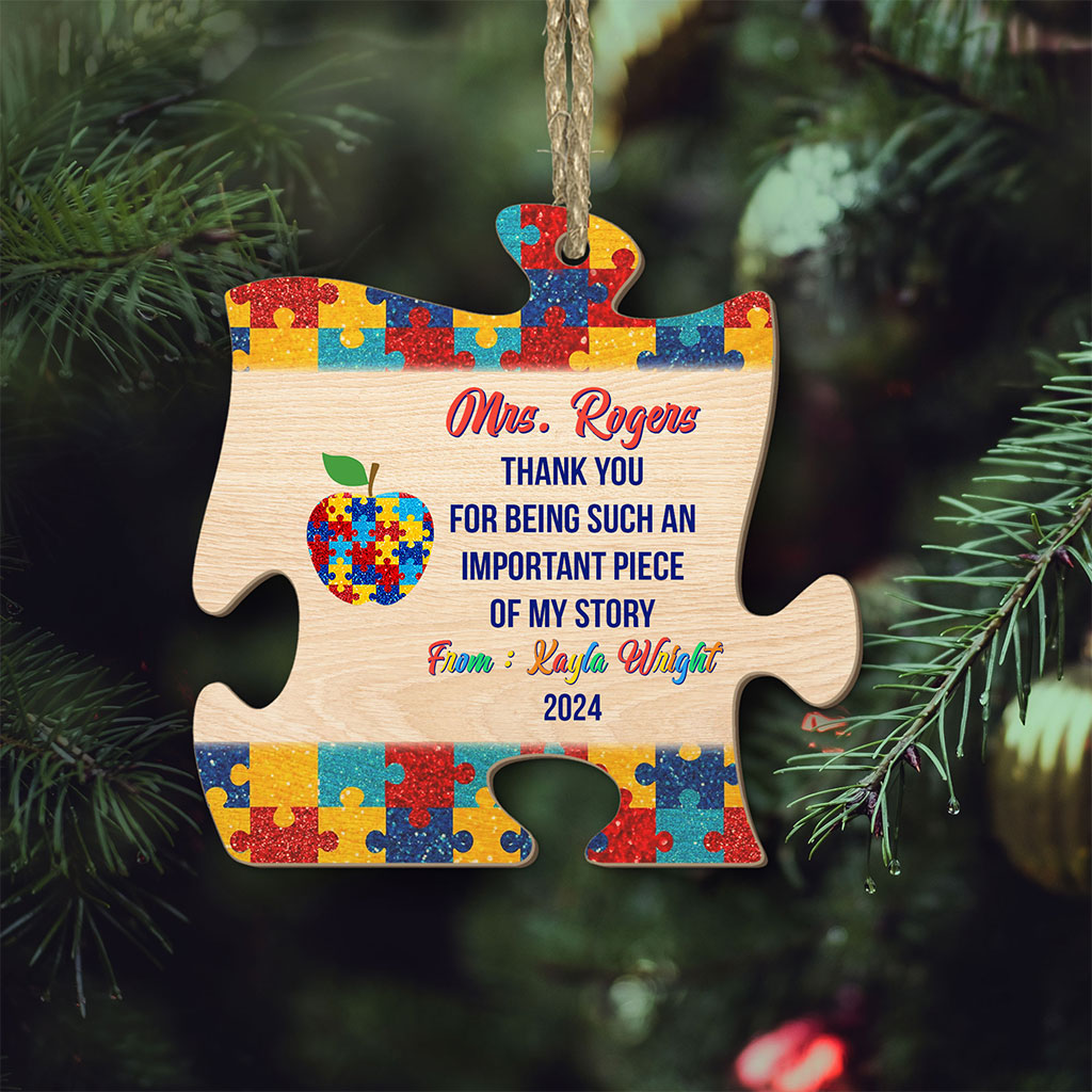 Personalized Thank You For Being Part Of My Story Autism Teacher Wooden Ornament