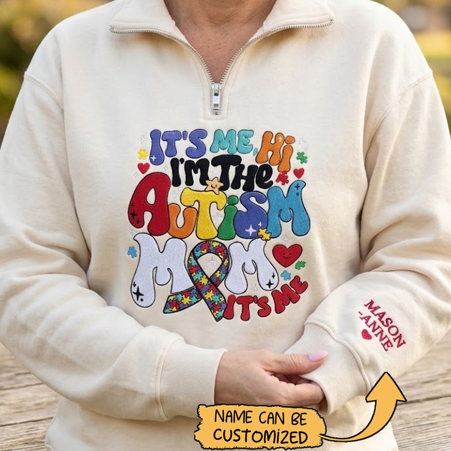 Personalised Autism Mom Embroidered Zip Sweatshirt