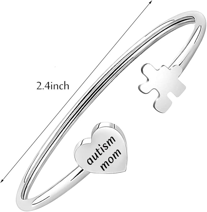 Autism Mom Open Cuff Bracelet - Autism Puzzle Piece Gift for Autistic Awareness