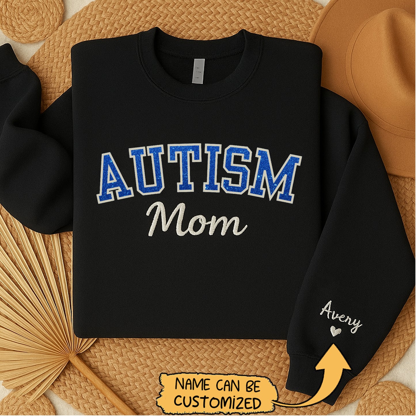 Personalized Autism Mom Embroidered Glitter Shirts