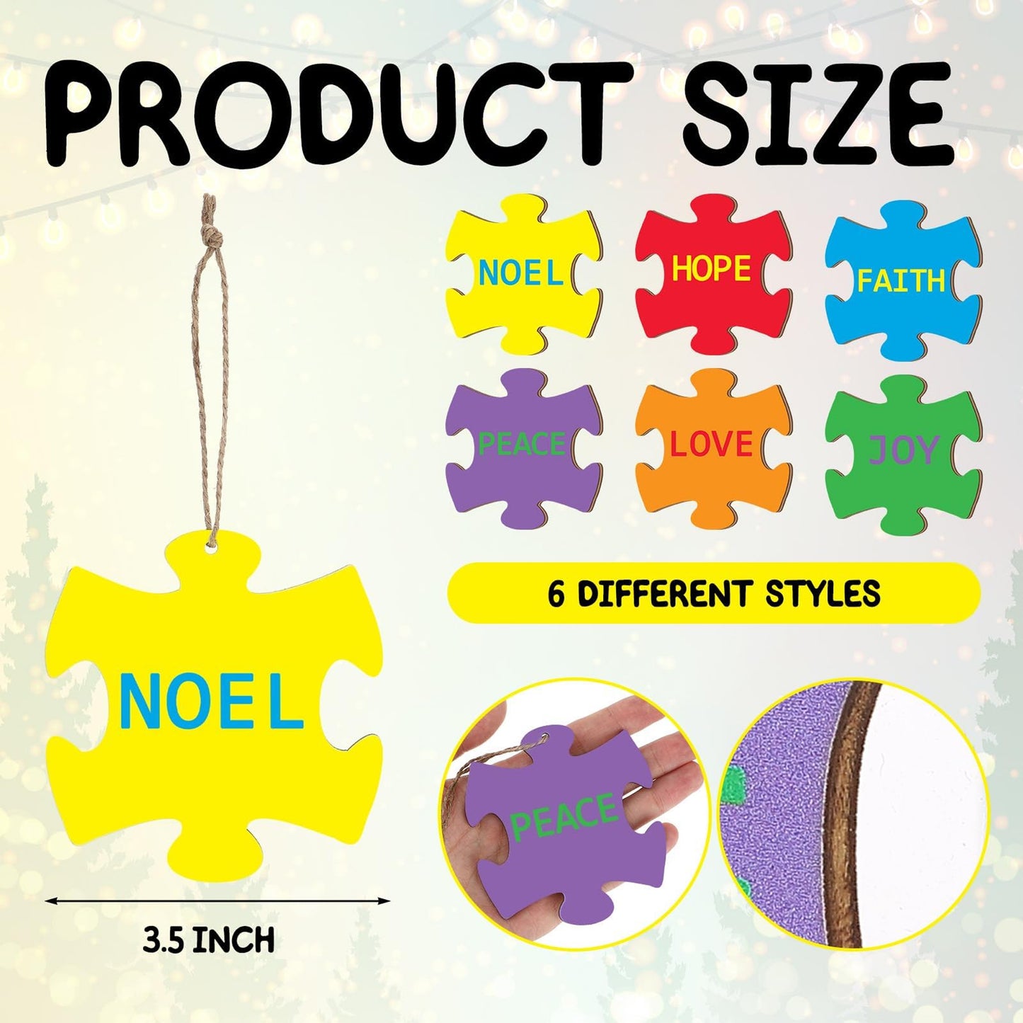 6 Pack Autism Awareness Wooden Puzzle Ornaments β Christmas Tree Decorations