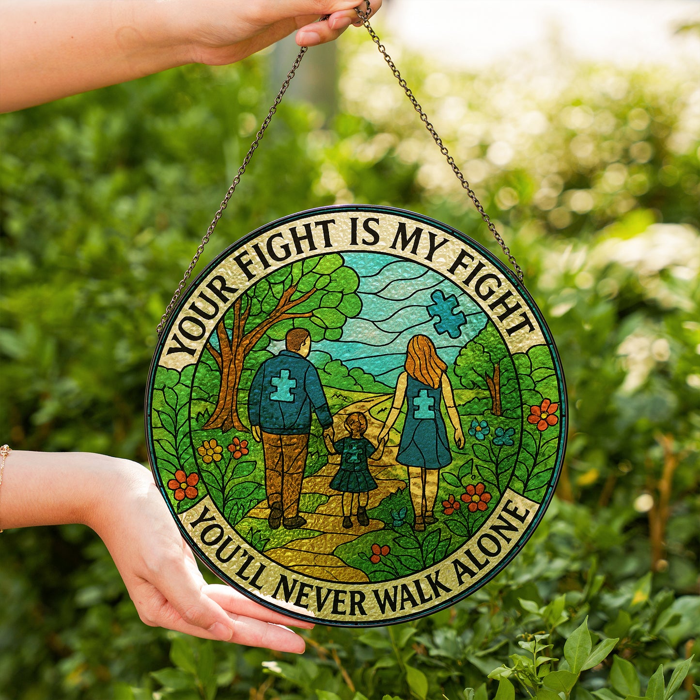 Autism Glass Suncatcher : Your fight is my fight, You'll never walk alone