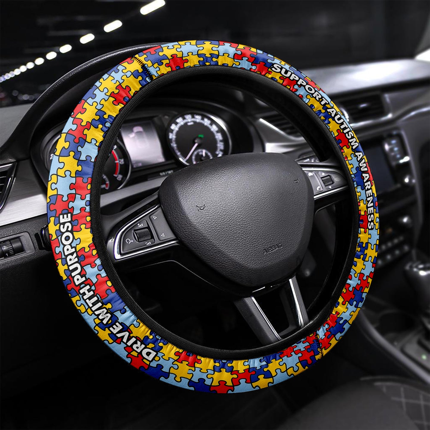 Autism Awareness Steering Wheel Cover 15 Inches Car : Drive with purpose Support autism awareness