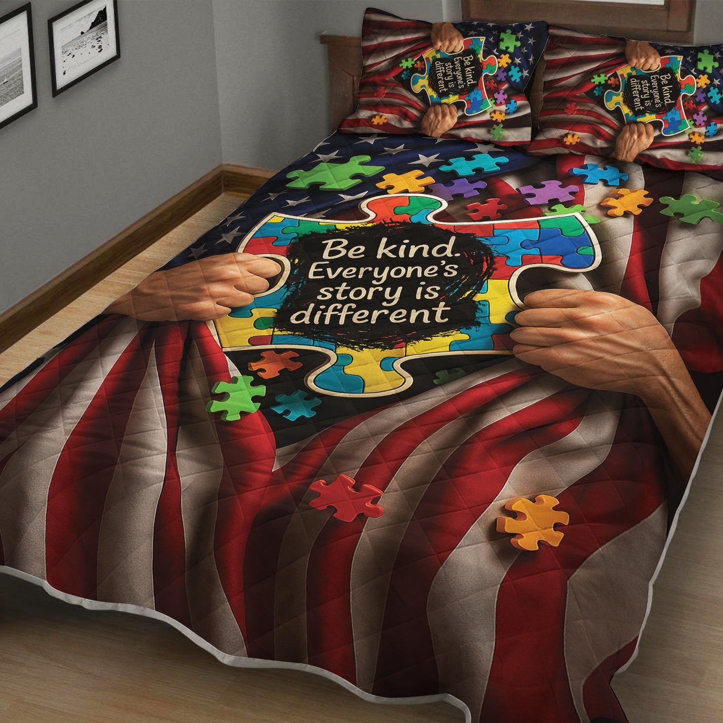 Autism Quilt & Quilt set : Be kind. Everyone’s story is different.