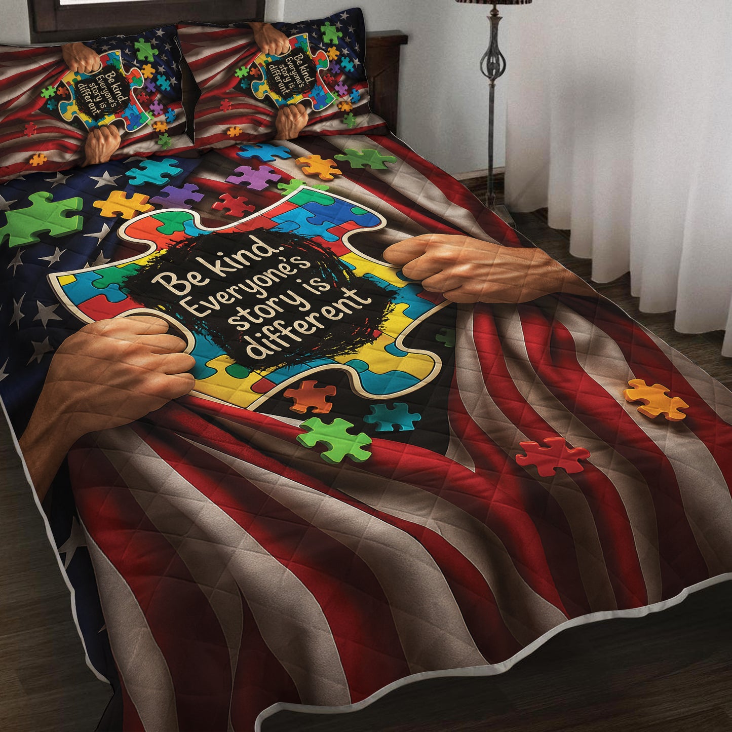Autism Quilt & Quilt set : Be kind. Everyone’s story is different.