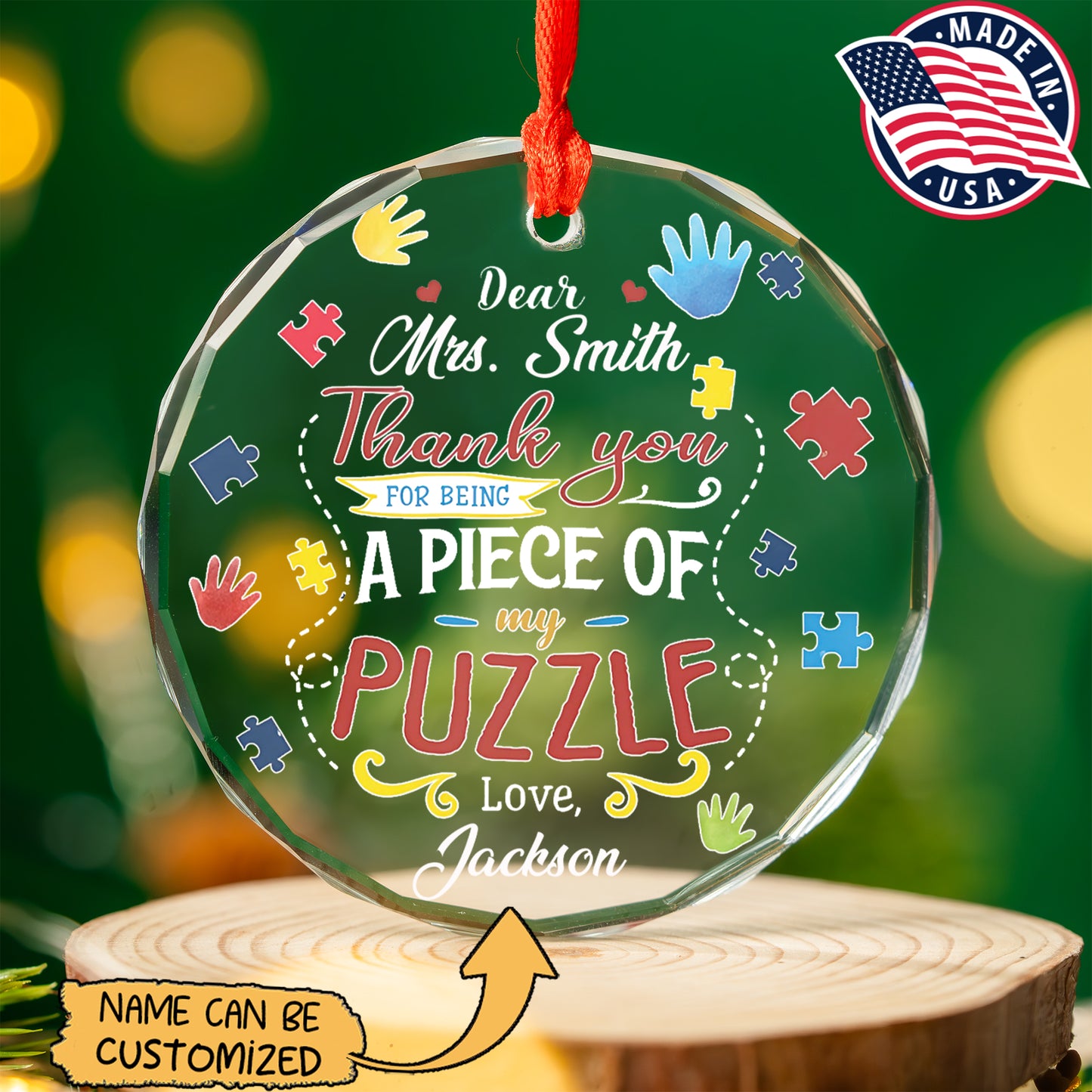 Thank You For Being A Piece Of My Puzzle Glass Ornament (Made in US)