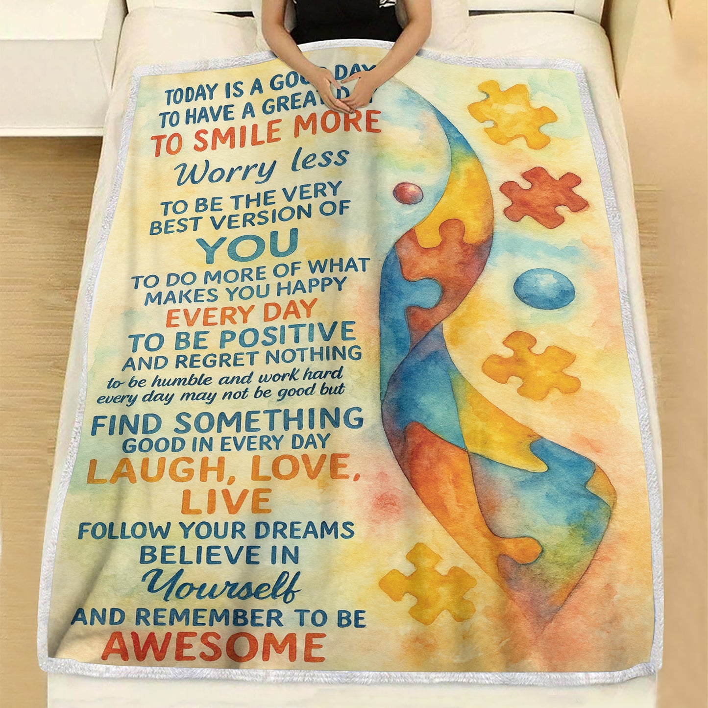 Autism Awareness Fleece Blanket : Today is good day ...