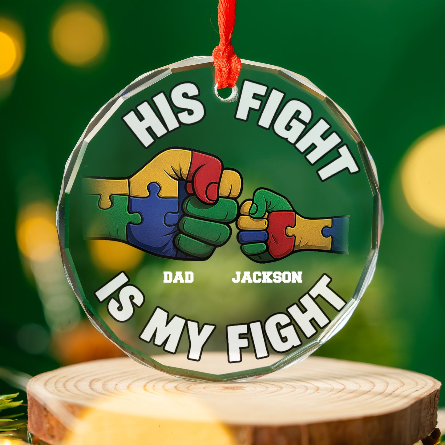 His Fight Is My Fight Glass Ornament (Made in US)
