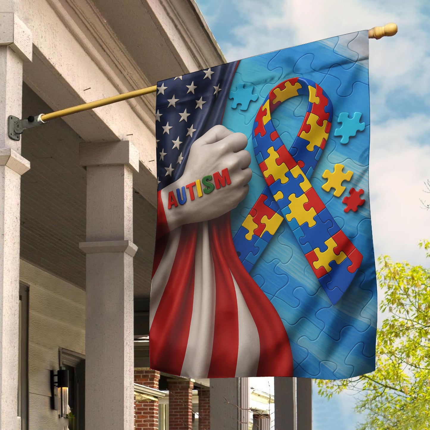 Autism American Awareness House Flag