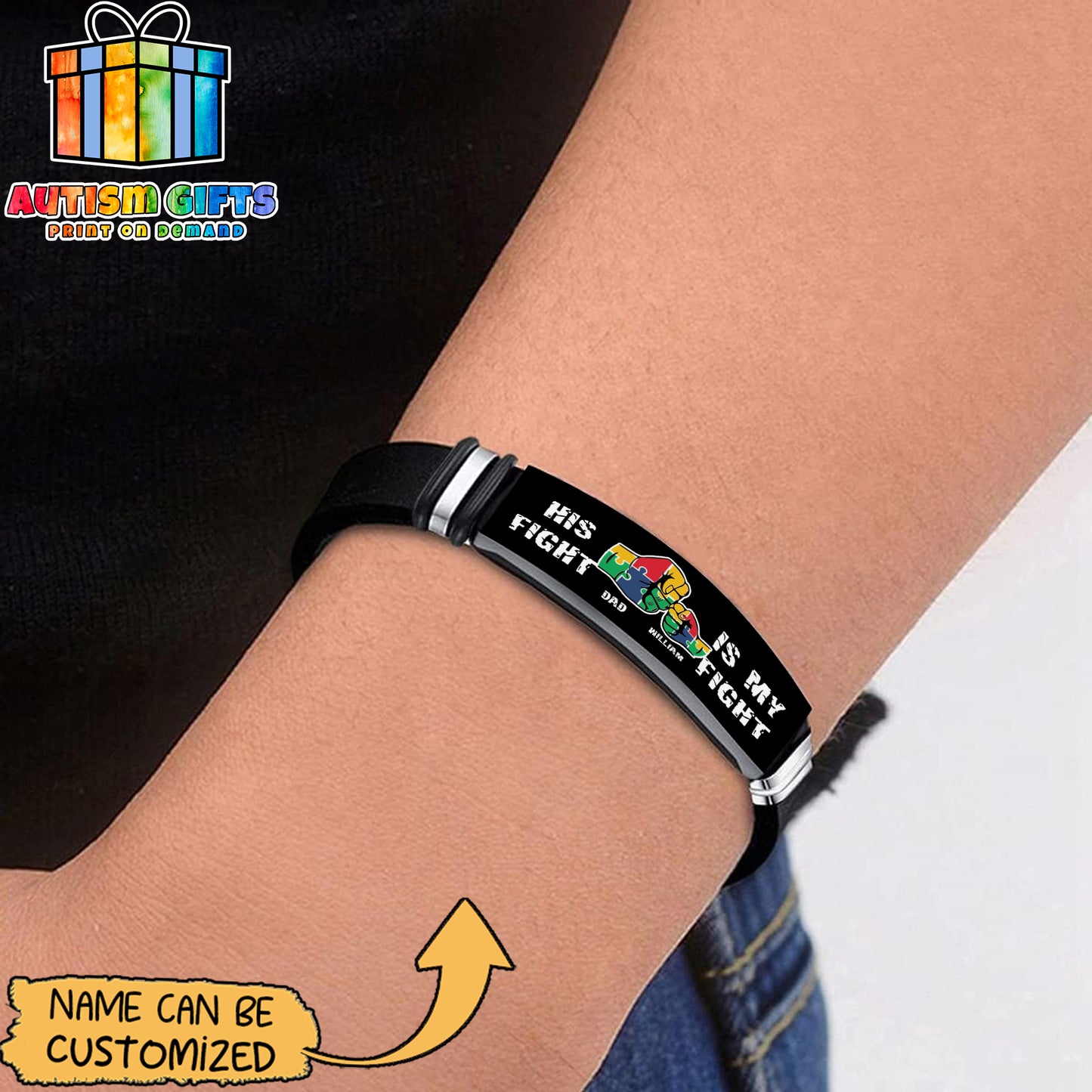 Personalized Autism Dad Bracelet, His Fight Is My Fighter Bracelet, Father's Day Gift, Gift for Dad/Grandpa, Autism Awareness Gift