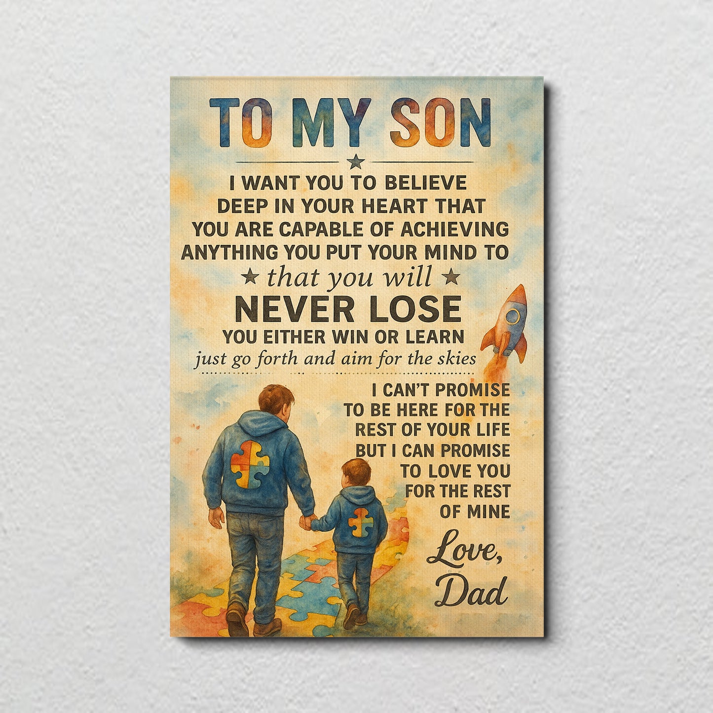 Autism Awareness Poster/Canvas : To My Son - Love,Dad