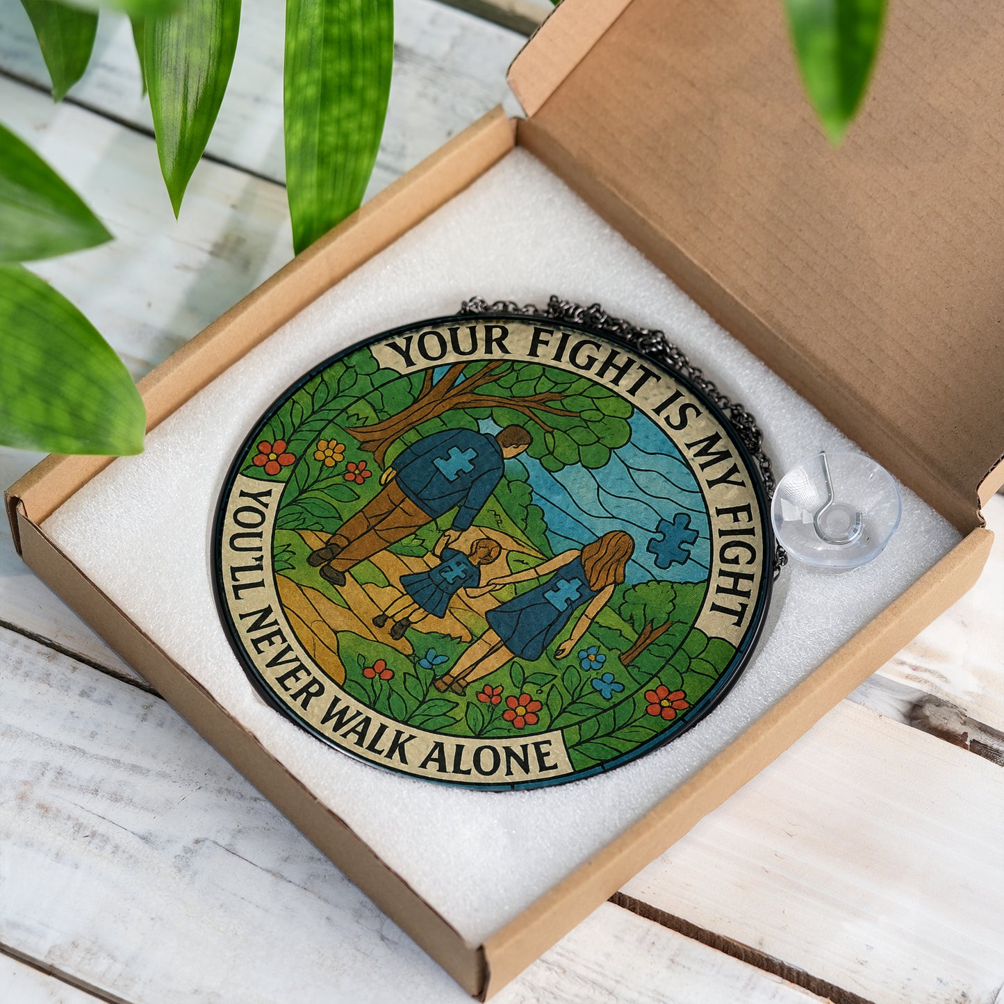 Autism Glass Suncatcher : Your fight is my fight, You'll never walk alone