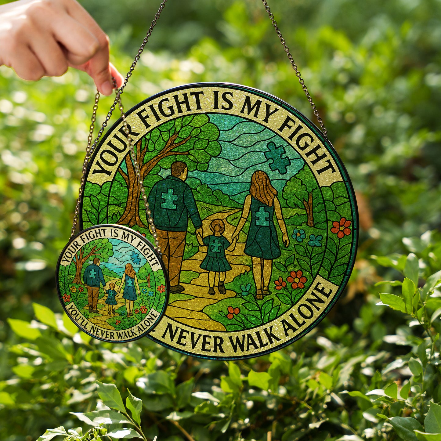 Autism Glass Suncatcher : Your fight is my fight, You'll never walk alone