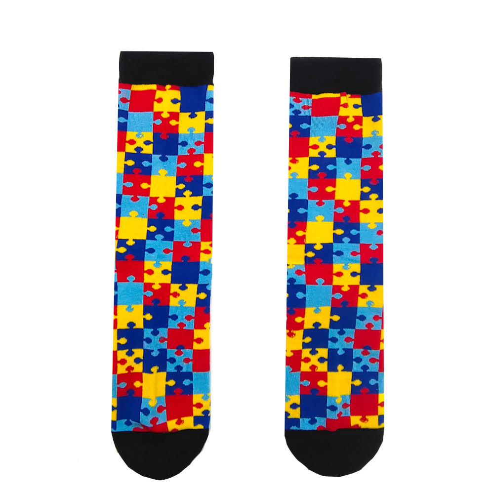 Colorful Autism Awareness Puzzle Socks - Premium Cotton