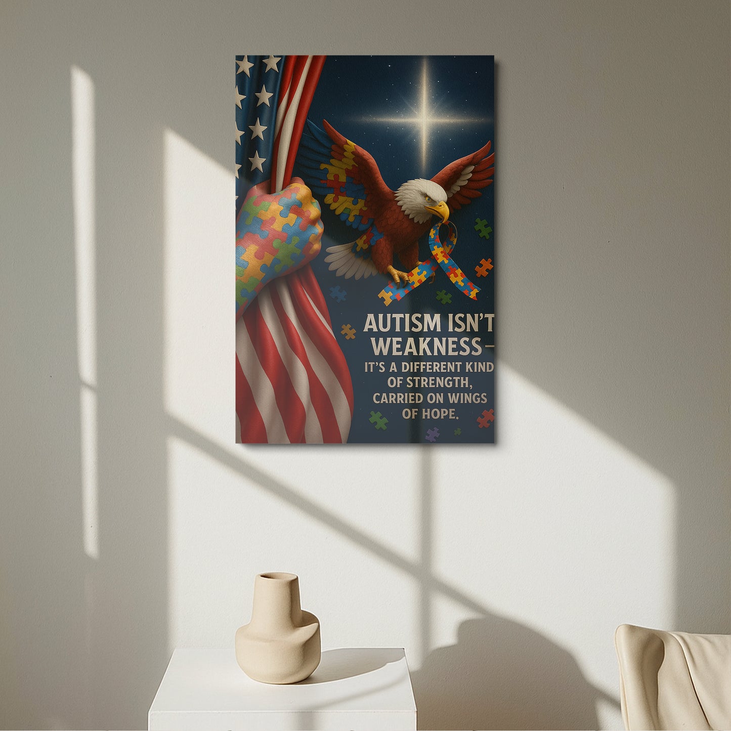Autism Awareness Canvas/Poster : Autism isn’t weakness – it’s a different kind of strength, carried on wings of hope.