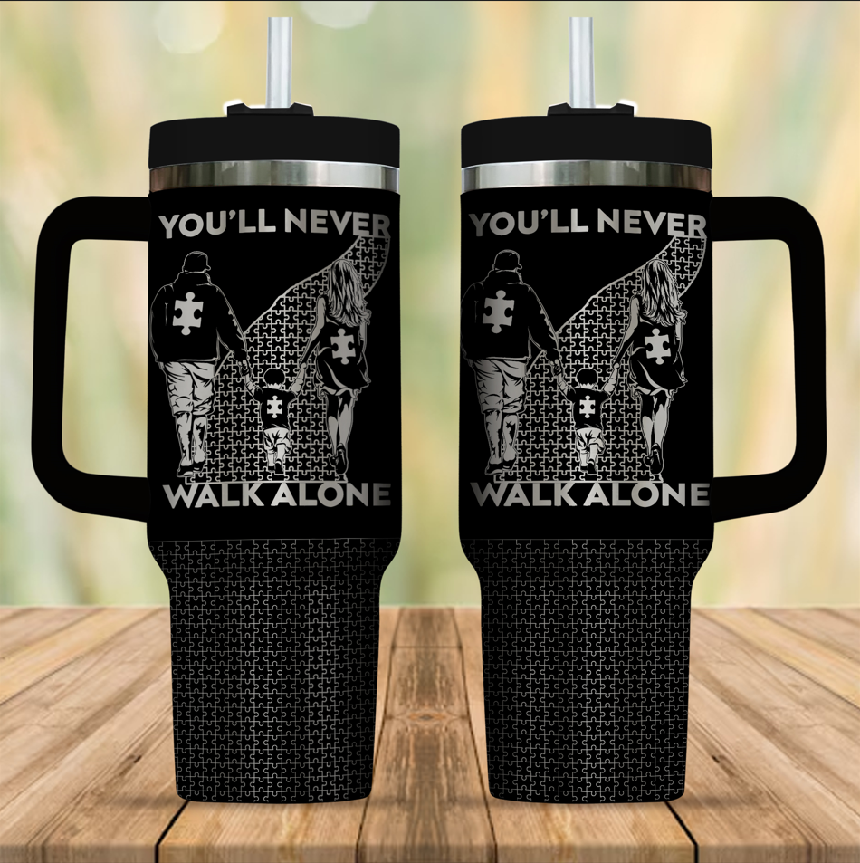 40oz Tumbler (Opaque Lid) – Engraved+Printed : You'll Never Walk Alone (Family)