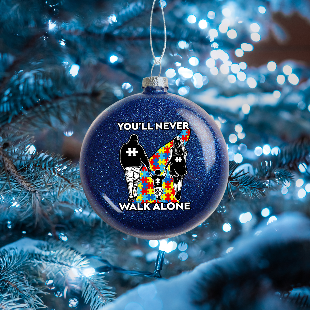 Autism Glitter Plastic Ornament : You'll Never Walk Alone