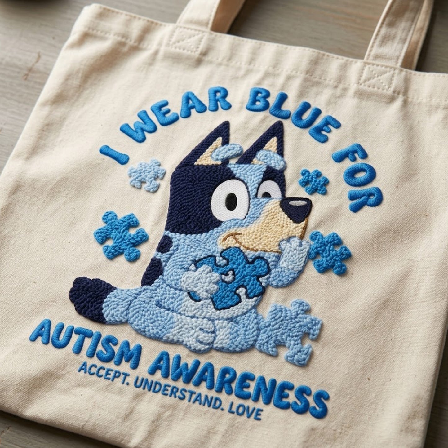 Autism Awareness Embroidered Tote Bag | Handmade Canvas Gift