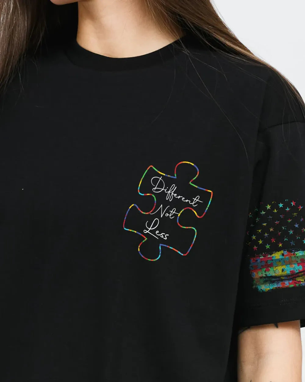 Different Not Less Flag Women's Autism Awareness Shirts AOP Unisex Standard T-shirt
