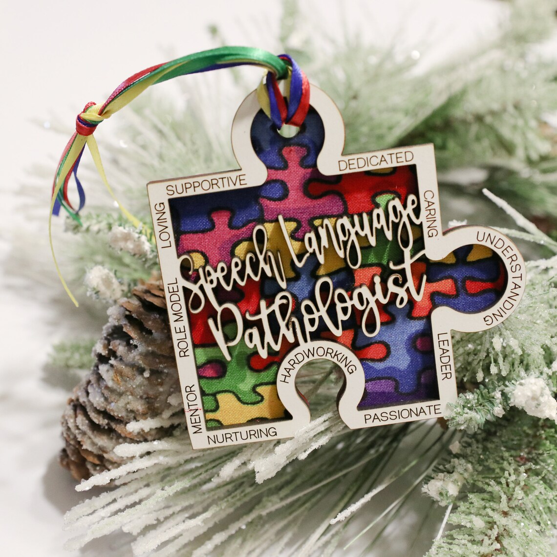 Personalized Autism Layered Christmas Tree Wood Ornament