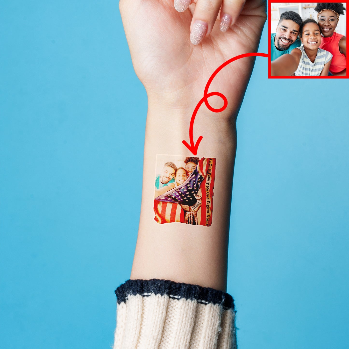 In This Family No One Fights Alone Tattoo Sticker , Image Can Be Customized