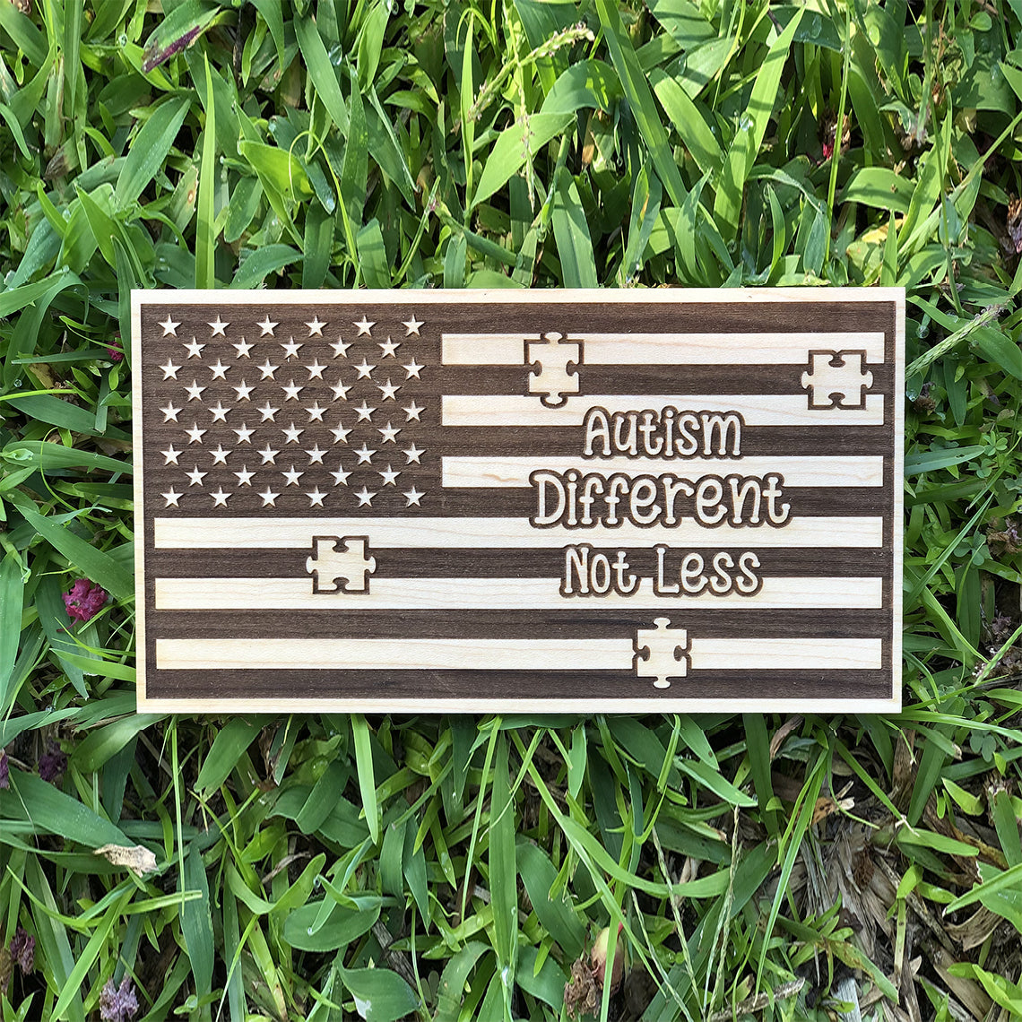 Autism Different Not Less Wooden Flag