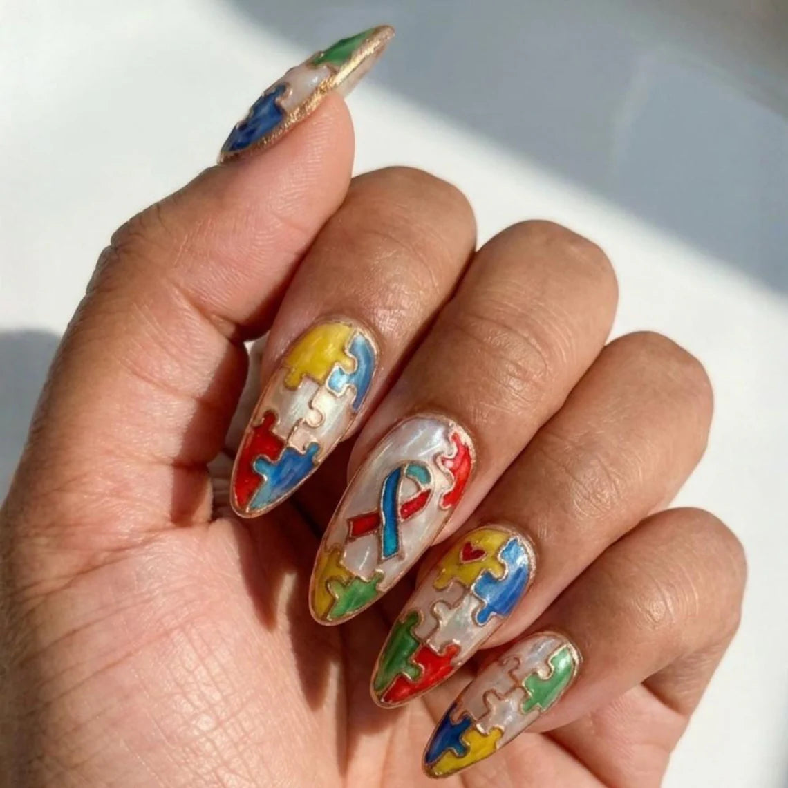 Colorful Autism Puzzle Piece Press-On Nails