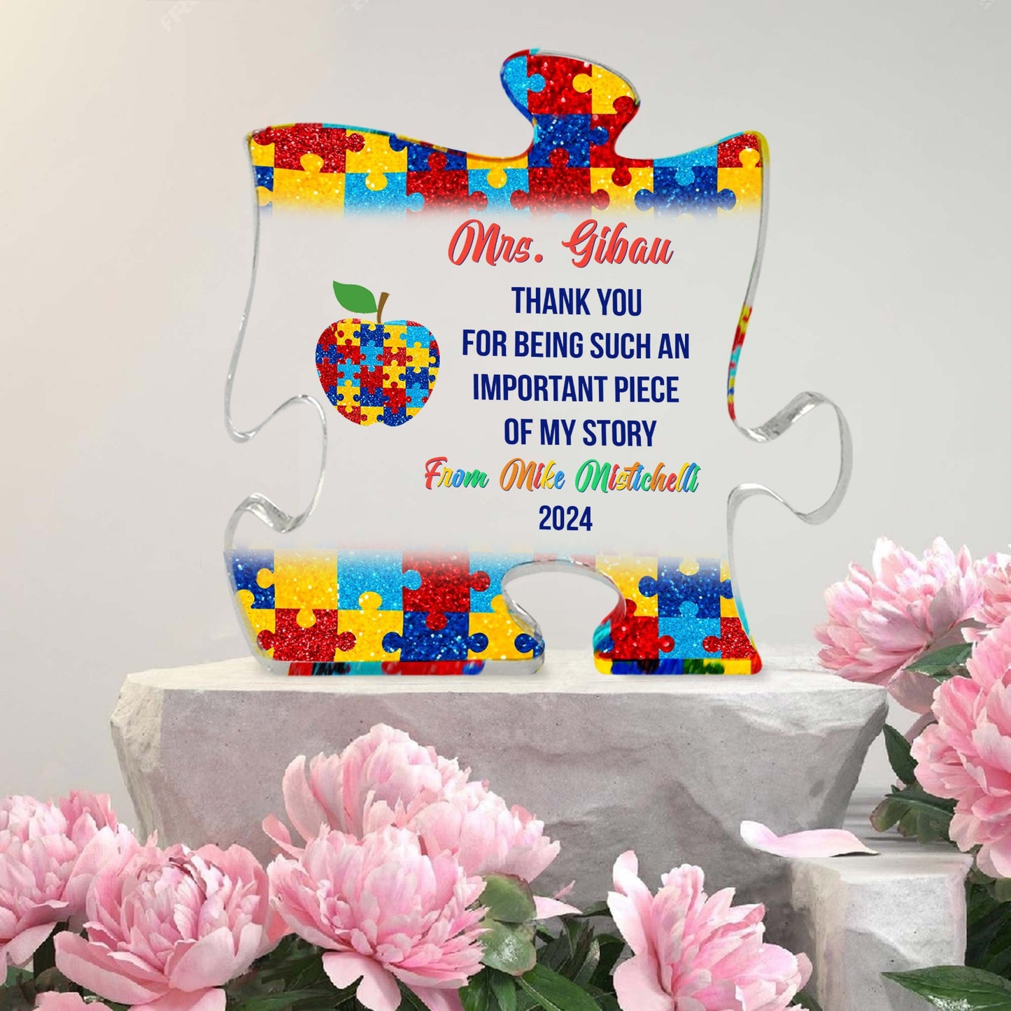 Personalized Autism Teacher Gift: "Thank You for Being an Important Piece of My Story"