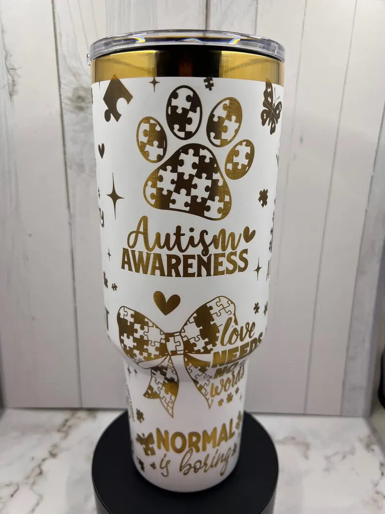 40oz Laser Engraved Autism Awareness Tumbler