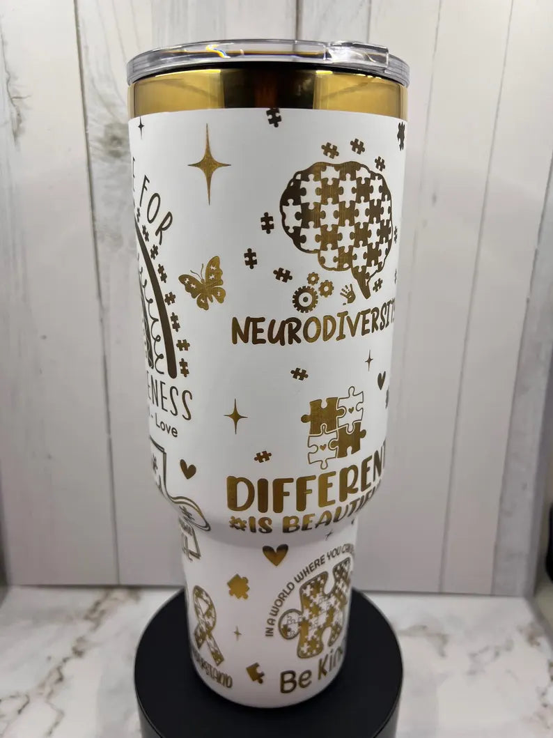 40oz Laser Engraved Autism Awareness Tumbler