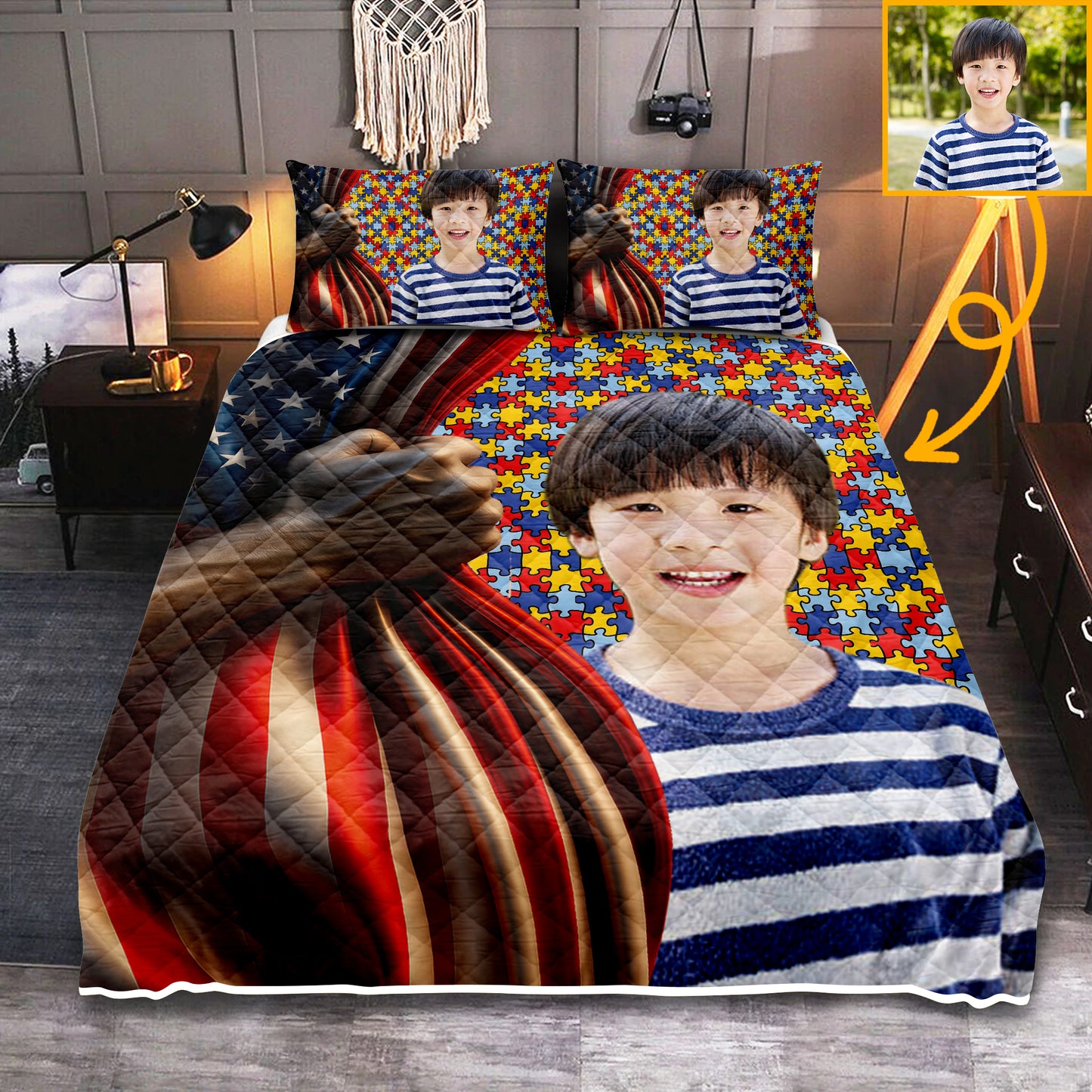 Personalized Image Autism Quilt & Quilt set