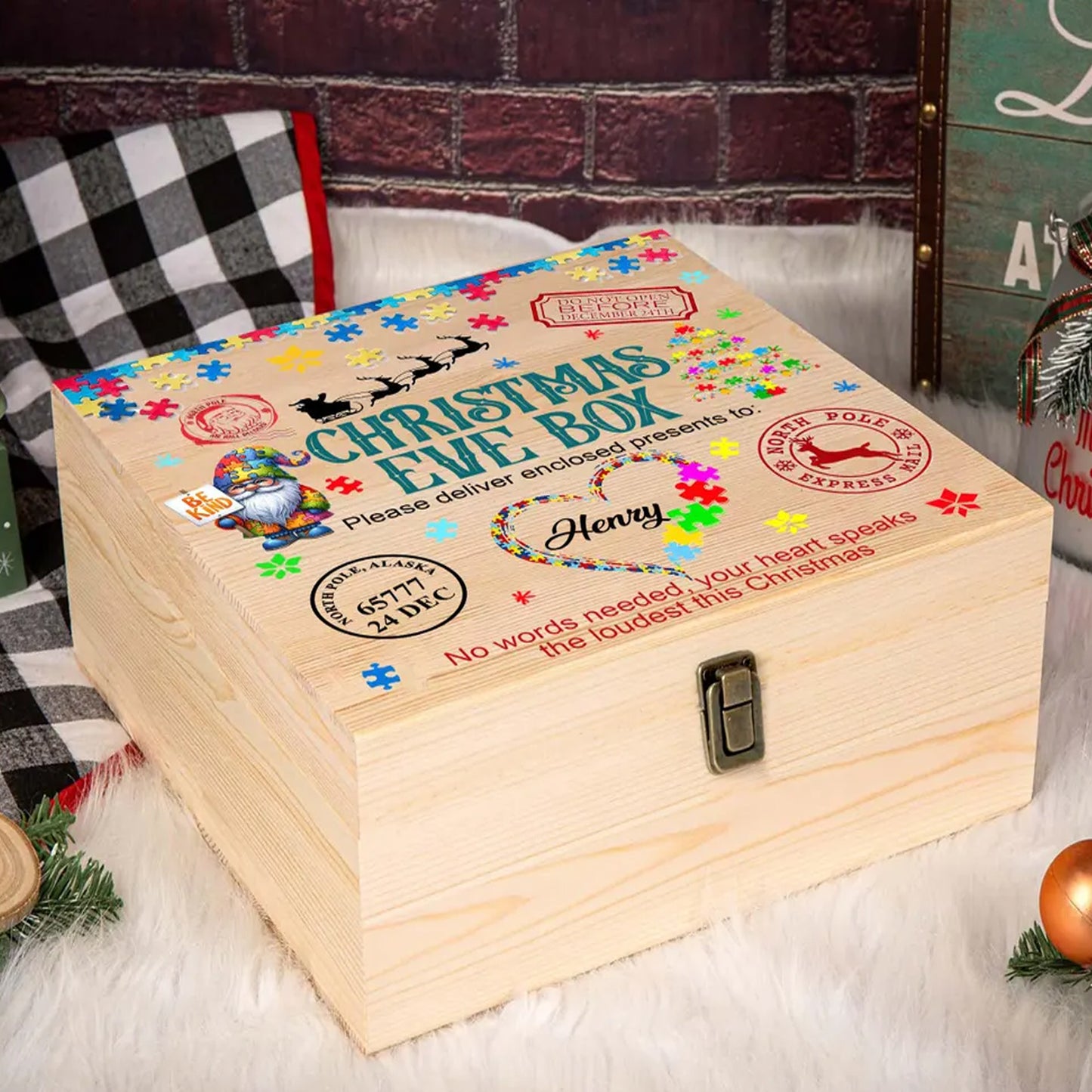 Personalized Name Wooden Keepsake Box β Autism Awareness Gift