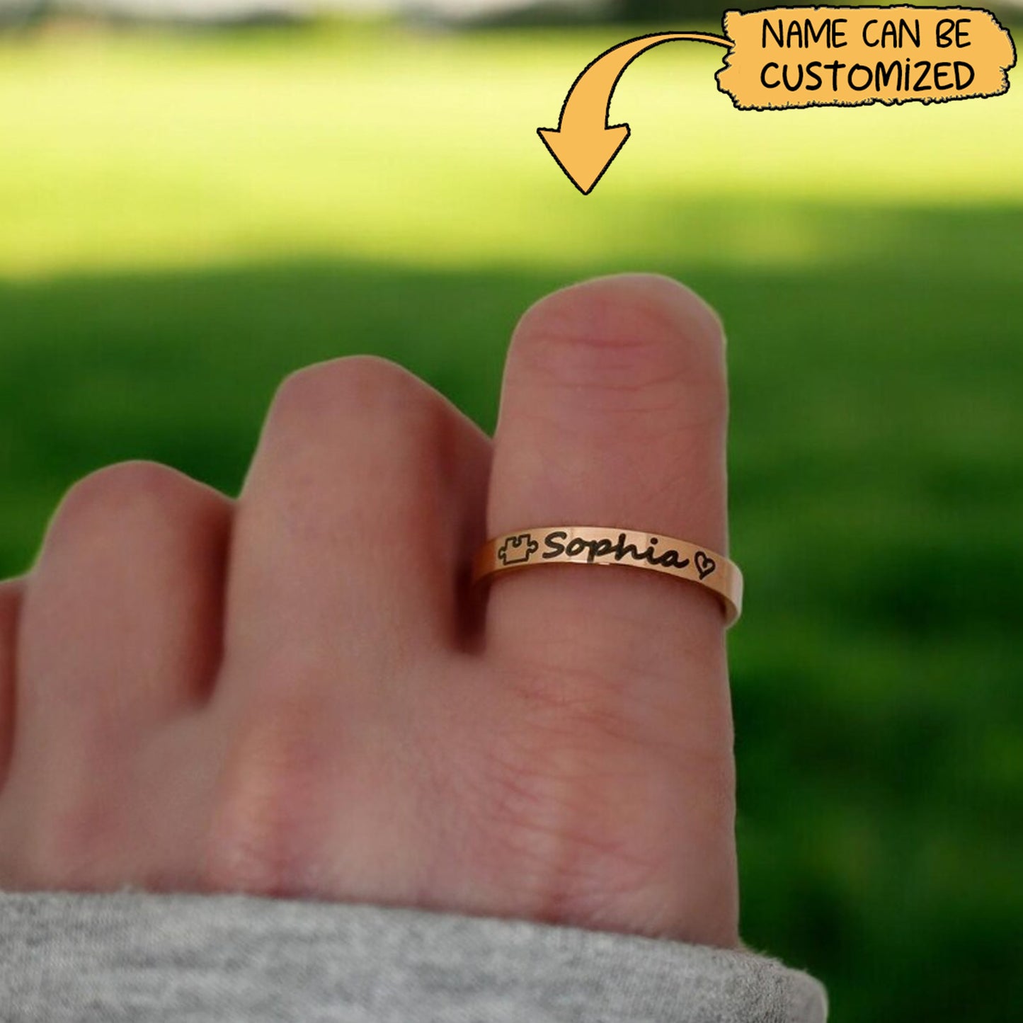 Personalized Name Autism Puzzle Ring , Silver, Rose Gold, Gold