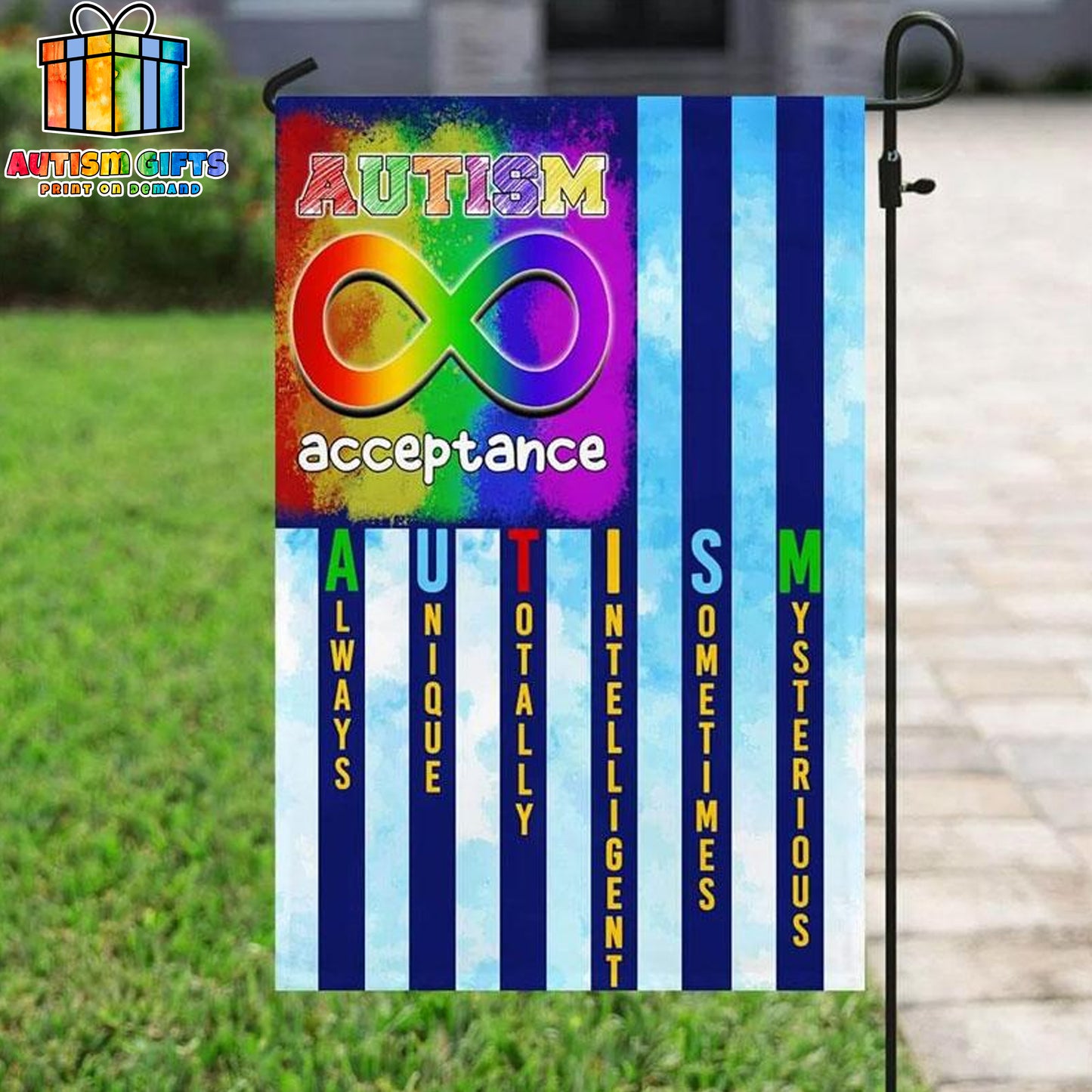 Autism Acceptance American Pride Awareness House Flag Infinity