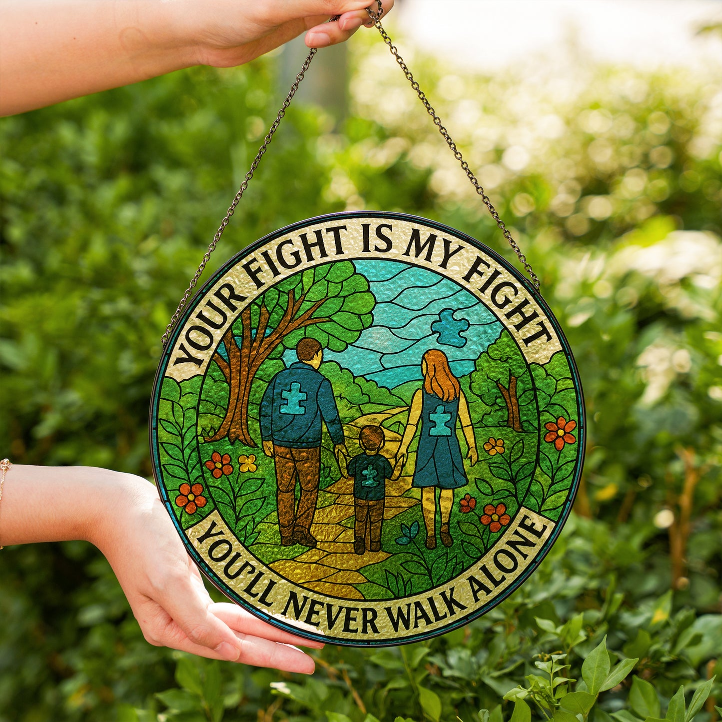 Autism Glass Suncatcher : Your fight is my fight, You'll never walk alone