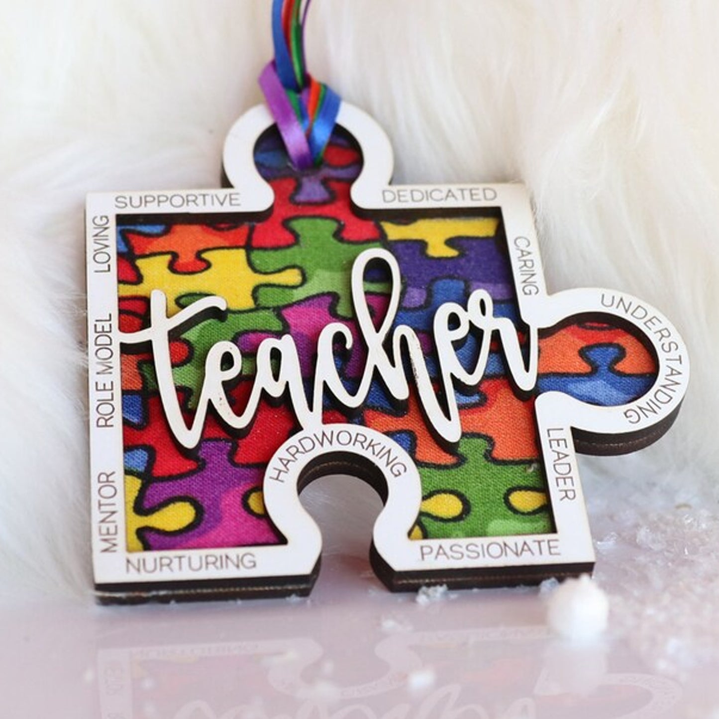Personalized Autism Layered Christmas Tree Wood Ornament