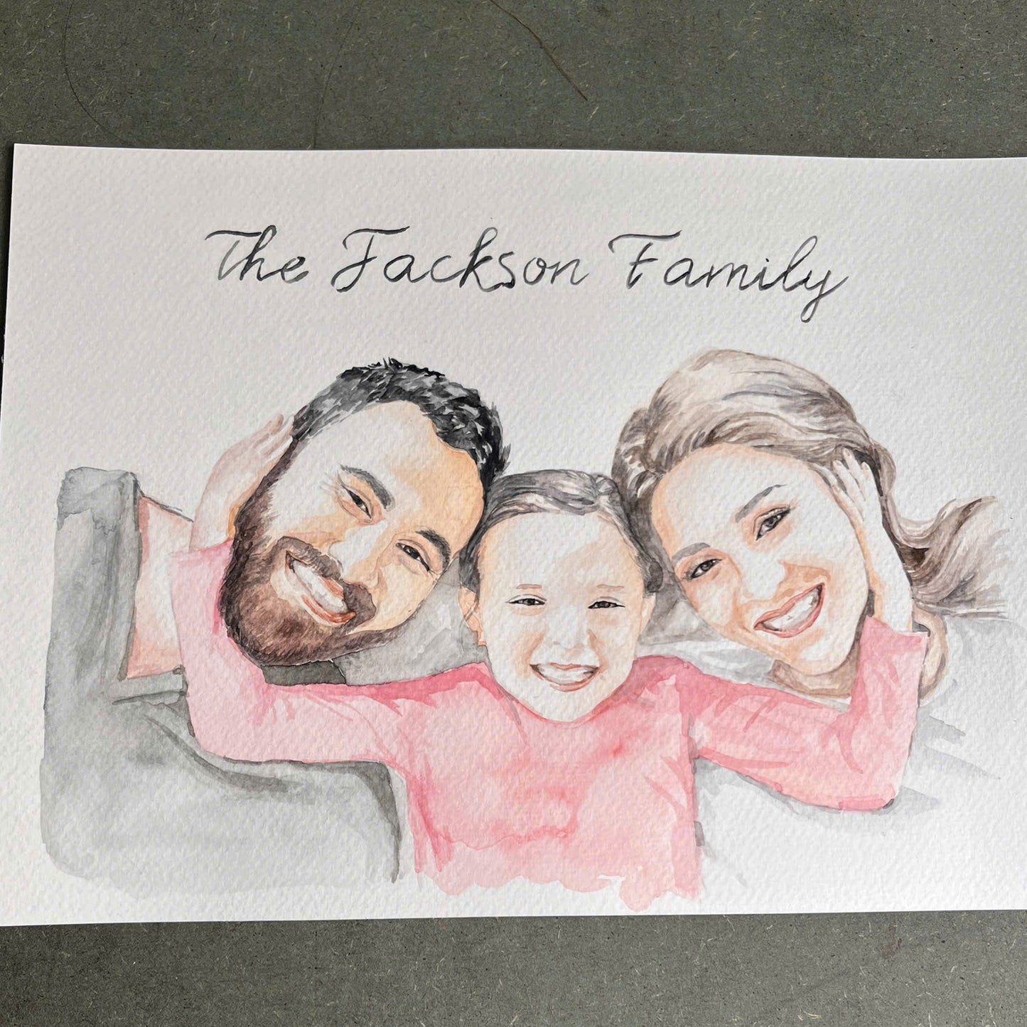 Custom Family Watercolor Portrait – Hand-Painted & Personalized with Name
