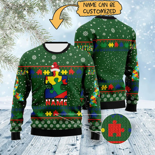 Personalized Name Autism Awareness Christmas Knitted Sweater