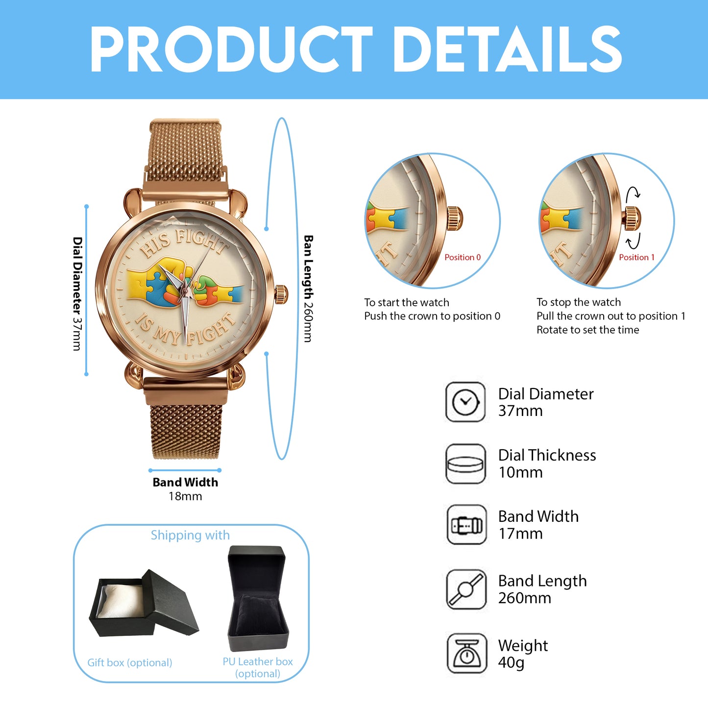 Autism Mesh Strap Quartz Watch : His Fight Is My Fight
