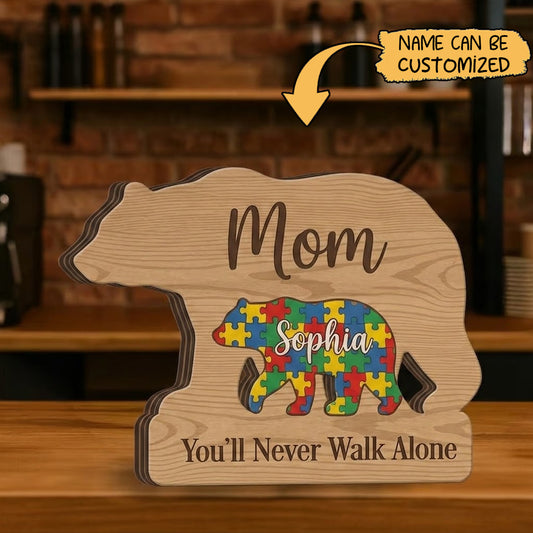 Personalized Autism Mom Wooden , Bear Name Puzzle Plaque