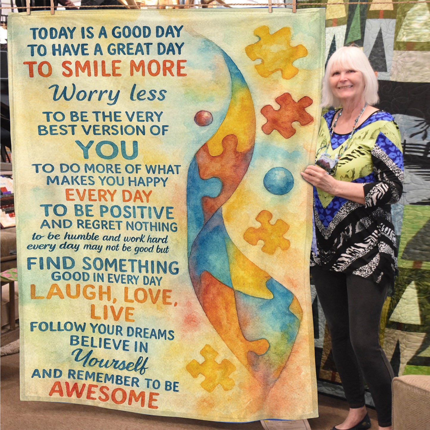 Autism Premium Fleece Blanket : Today is good day