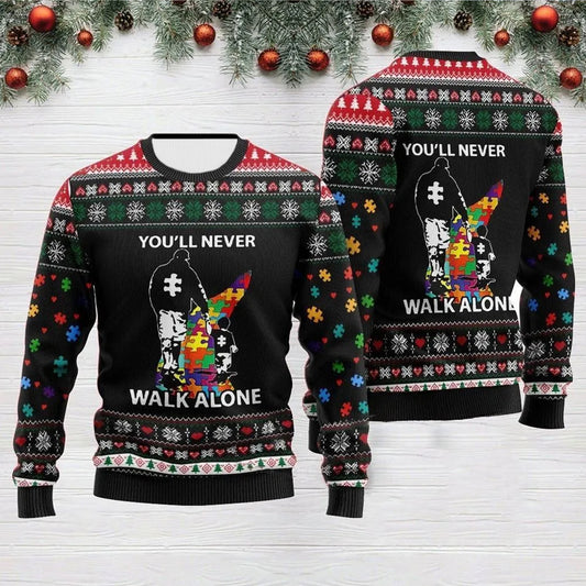 Autism Awareness Knitted Sweater : You’ll never walk alone