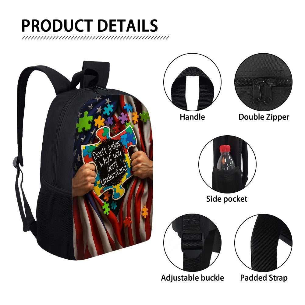 Autism Awareness Children's backpack : Don’t Judge What You Don’t Understand