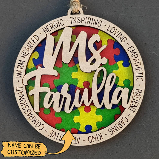 Personalized 2 Layer Autism Ornament – Custom Text Christmas Gift