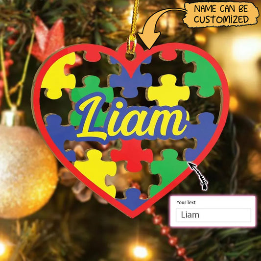 Custom Name Autism Heart Acrylic Ornament