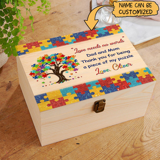 Personalized Puzzle Piece Wooden Keepsake Box – Autism Awareness Gift