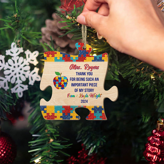 Personalized Thank You For Being Part Of My Story Autism Teacher Wooden Ornament