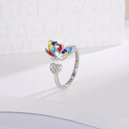 S925 Autism Awareness Ring – Silver Puzzle Piece Jewelry | Strength Gift for Women